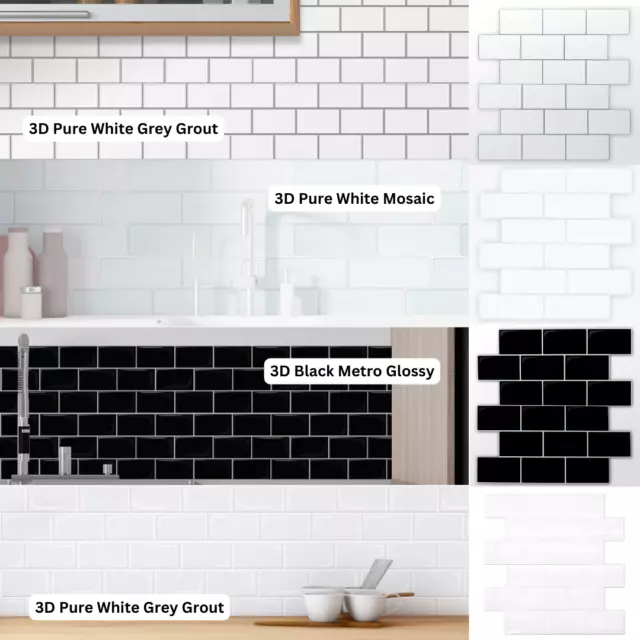 3D Tile Colour Brick Self Adhesive Kitchen Bathroom Wall Sticker Mosaic Effect 2