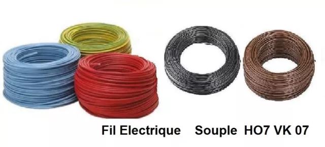 Fil électrique souple HO7-VK 4-6-10-16-25 et 35 mm² - 2-5-10-15-20 m 5 Couleurs