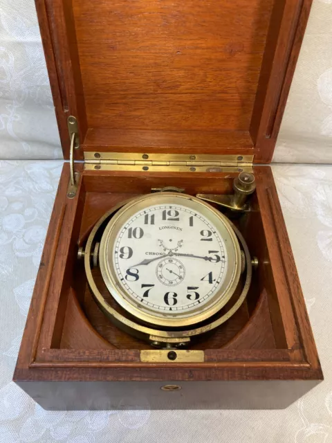 Antique Longines Chronometer in Mahogany Wood Case Runs!, Made in 1942