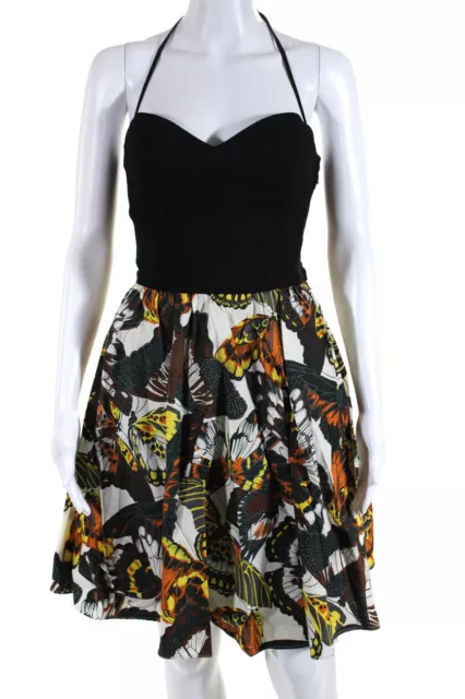 Betsey Johnson Womens Cotton Butterfly Print Strapless Dress Multicolor Size 10