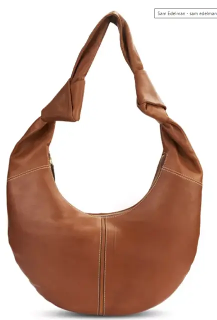 SAM EDELMAN Audrea Sling Shoulder-Bag Brown Lux Leather Knotted Strap Top-Zip