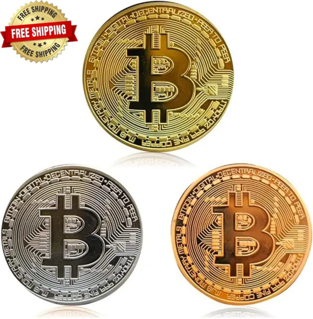3 Pcs Gold Silver Copper Plated Bitcoin BTC Coin Collectible Commemoration ⭐️⭐️⭐