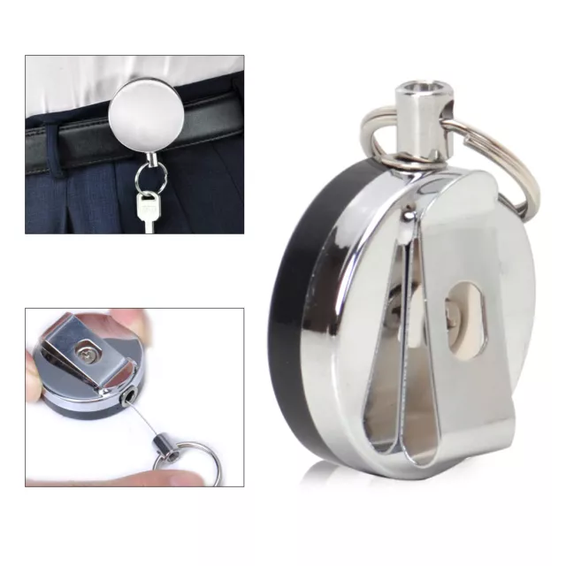 Steel Retractable Pull Chain ID Holder Reel Recoil Key Ring Belt Clip ut