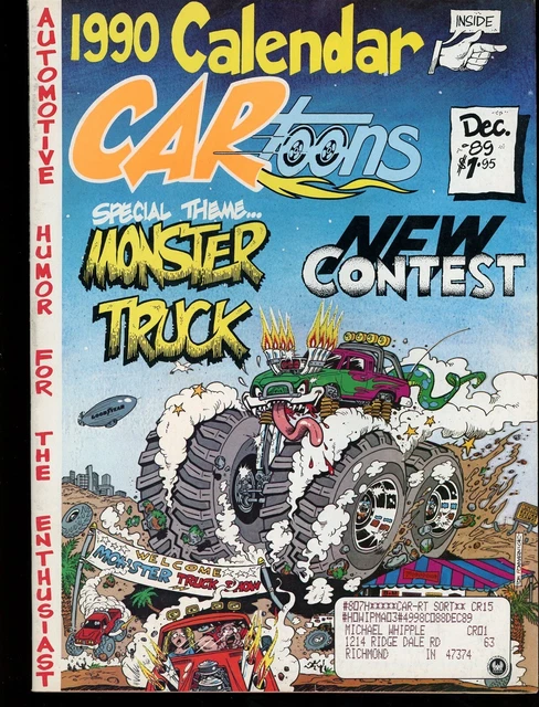 CARtoons December 1989 Hot Rod Humor Magazine MONSTER TRUCK Issue w/ Calendar F