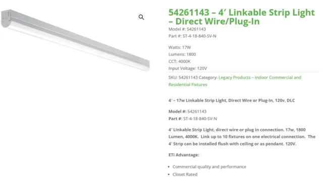 LED Strip light 4ft linkable (ST-4-18-840-SV-N), 17W, 4000K, 1800 Lm