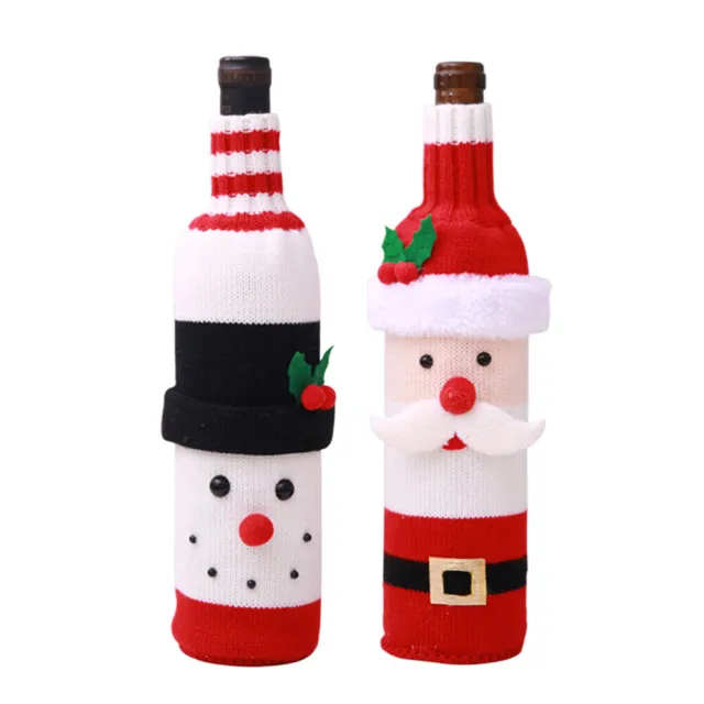 2pcs Weinflasche Strickabdeckungen Weihnachtsschmuck Champagner Rotweinflasche