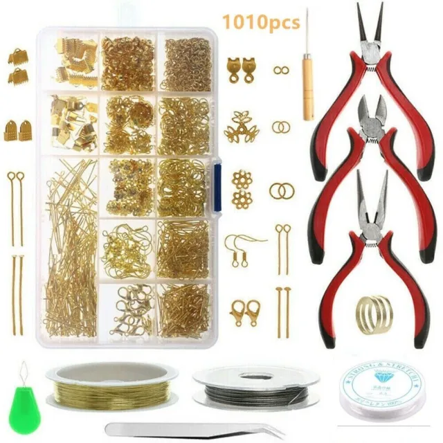 1010x Jewelry Making Kit Wire Findings Pliers Necklace Repair Tools DIY Earring