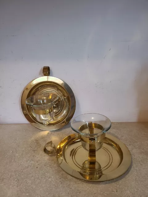 (set of 2)PARTYLITE Metal and Glass Wall Mounted/Free Stand Sconce Candle Holder