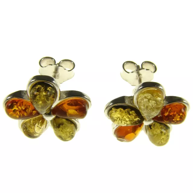 Baltic Amber Sterling Silver 925 Ladies Stud Flower Earrings Jewellery Jewelry