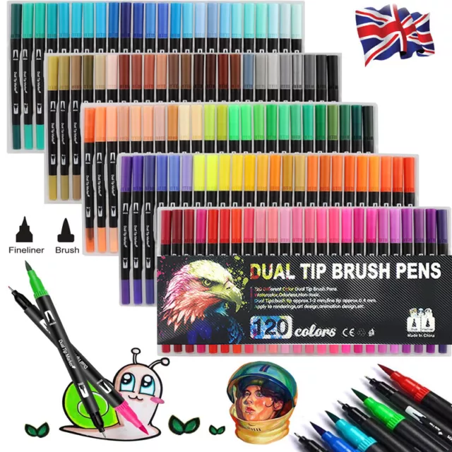 120Colors Dual Tip Brush Marker Pens Permanent Art Colouring Pen Set for Drawing