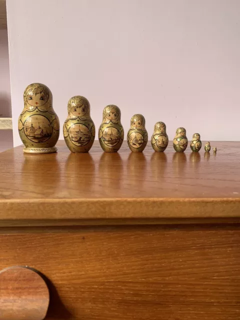 10Set Russian Nesting Dolls Wooden Hand Painted Gift Babushka Matryoshka Toy