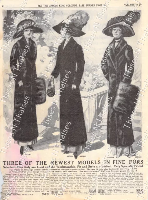 Vtg Paper Ad Fine Furs Edwardian Fashion Pony Seal Marmot Skin 1911 Macy's