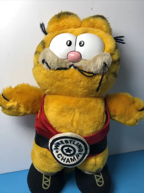 Vintage Garfield Soft Plush Toy Cat Wrestling Champ Wrestler Belt 1981 Dakin