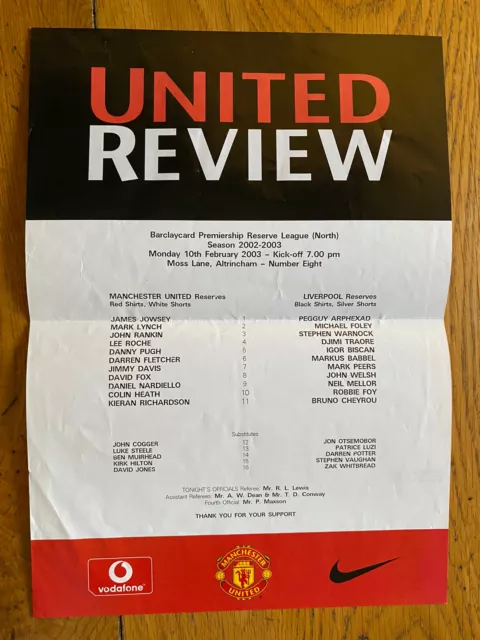10/02/2003 Manchester United Reserves v Liverpool Reserves