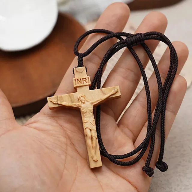 Jesus Cross Halskette, Holzkreuz Kette, christlicher katholischer Jesus Kreuz