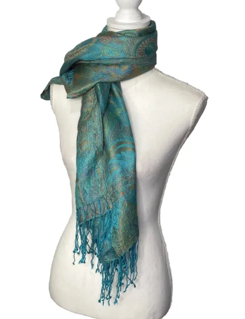 Pashmina Asian Style Scarf Turquoise Blue Paisley Scarf Wrap Shawl Soft