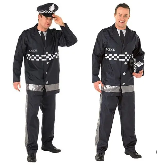 Adult Mens Police Office Costume Stag Night Fancy Dress Cop Halloween Outfit