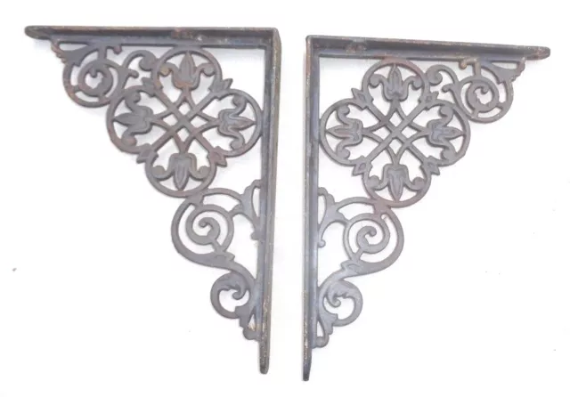fine antique matched pair cast iron tulip wall shelf bracket