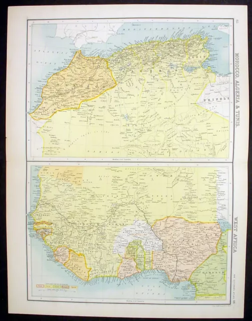 1890 Bartholomew Antique Map Morocco, Algeria & Tunis Northern, Western Africa