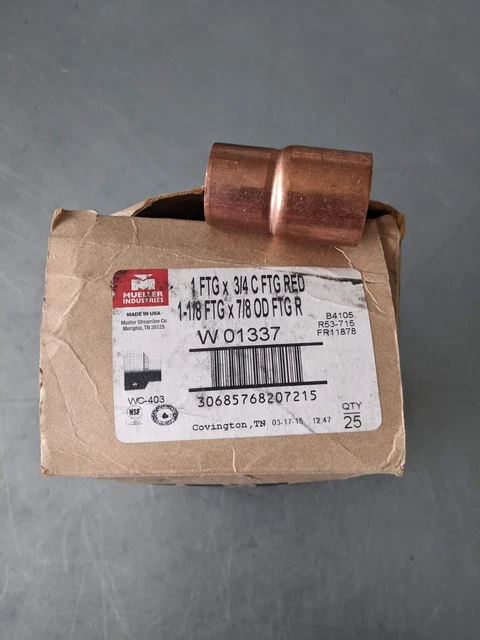 25 New Mueller W01337 1" X 3/4"  Copper Solder Reducer Usa