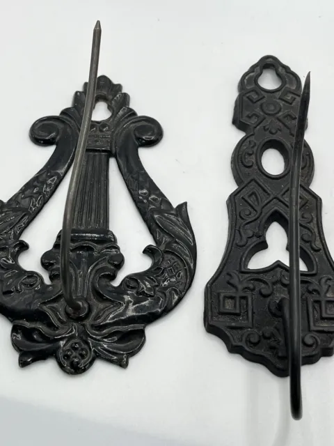 TWO Vintage Ornate Cast Iron/Metal Wall Hanging Spike Hook Bill Receipt Holders 2