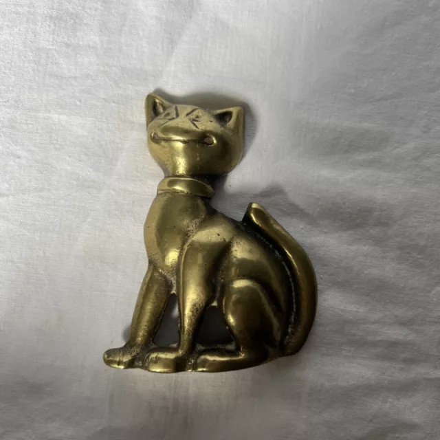 Brass Smiling Cat Vintage Grinning Sitting Feline Statue Decorative Figure 2