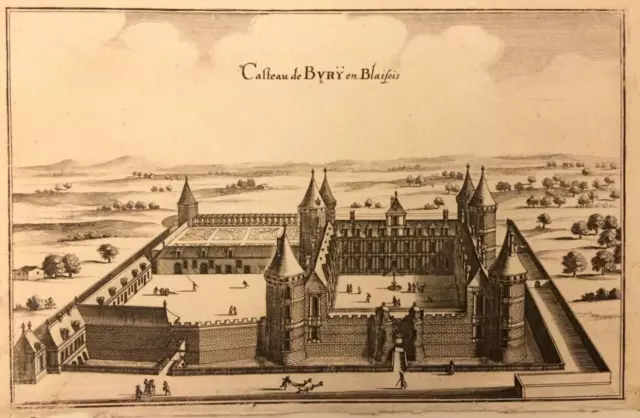 Château de Bury en Blaisois, vue, gravure ancienne XVIIe siècle Mérian