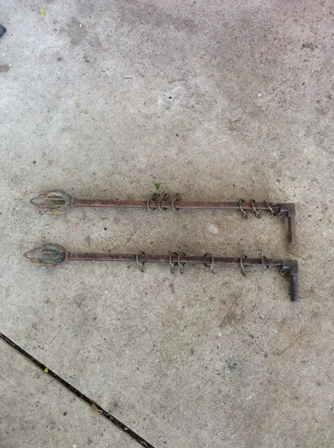 2 Antique Vintage Cast Iron Metal Curtain Drapery Rods Swing A Way-Extending