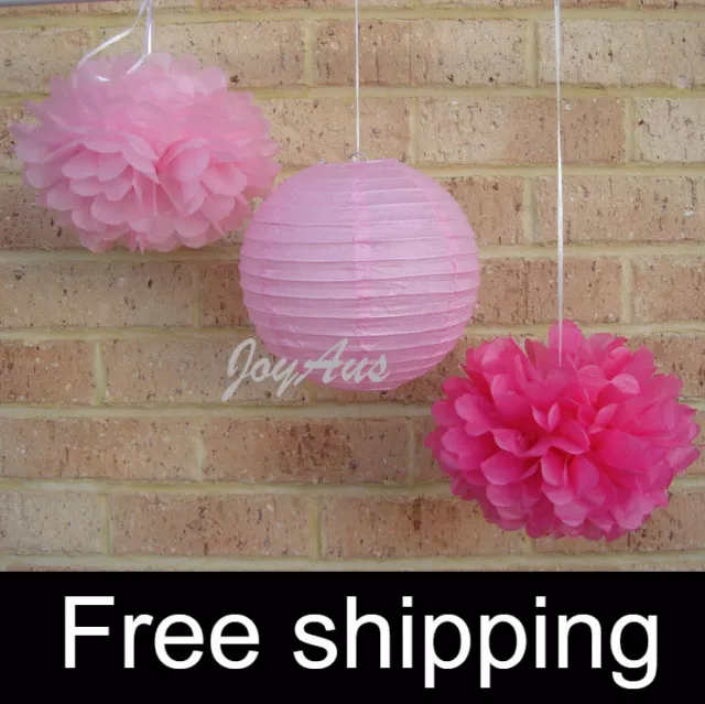 18x pink paper pom poms paper lanterns wedding party baby shower shop decoration