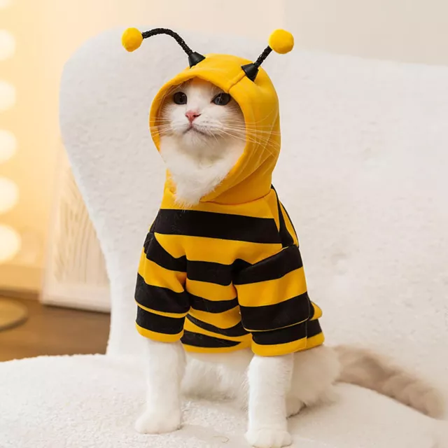 Pet Bee Halloween Hoodies Soft Cat Holiday Cosplay Warm Clothes for S/M/L