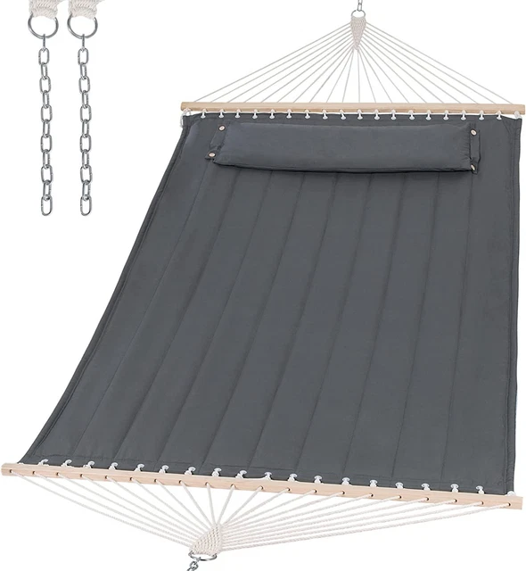 SUNCREAT Portable Tree Hammock with Hardwood Spreader Bar, Extra Large Grey