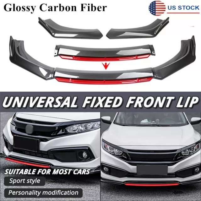 Universal Car Front Lip Chin Bumper Body Spoiler Wing Kits Carbon Fiber Look