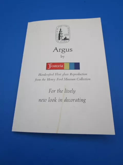 FOSTORIA GLASS #2770 ARGUS Promotional LEAFLET Illustrated Circa 1963