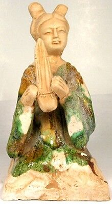 Tang China Female String Musician Sancai Glazed Ceramic Ancient Medieval 800AD