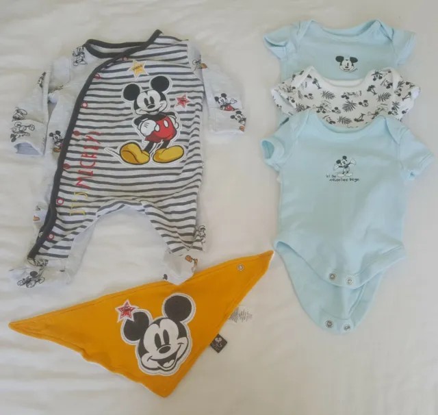 Mickey Mouse Disney baby boy 0-3 months sleepsuit babygrow outfit / set bundle