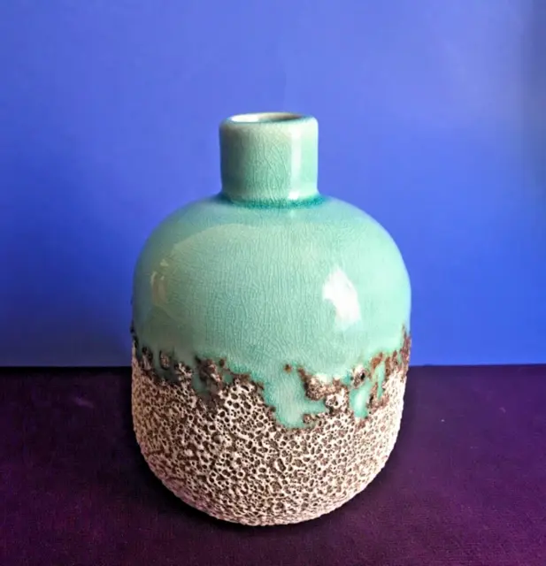 VERY VINTAGE POTTERY VASE with FAT LAVA GLAZE  15 cm UNMARKED WEST GERMAN?