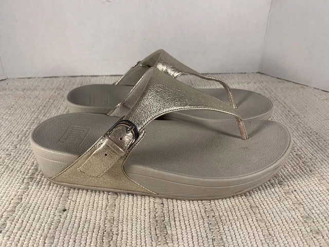 Fitflop Sandals Womens 9 Gold Platform Shimmy Toe Post Thong Flip Flops K11-011