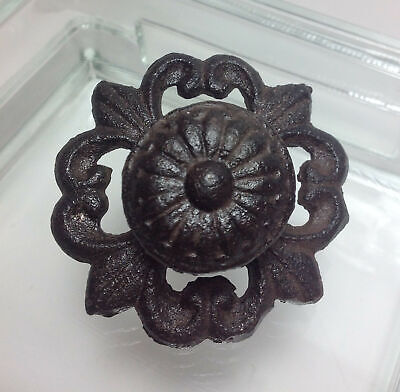 Distressed Cast Iron Cabinet Drawer Knob Pull w/ Backplate
