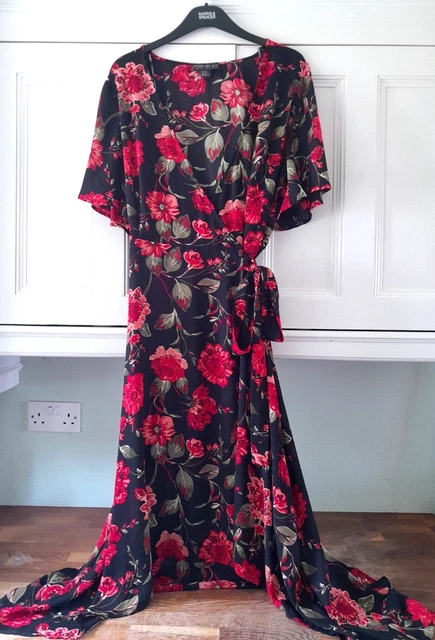 LADIES FOREVER 21 Black Red Floral Chiffon Hi Low Hem Summer Dress Size 18 7.99 PicClick UK