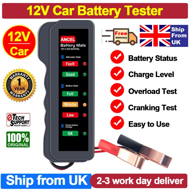 12V CAR BATTERY TESTER ALTERNATOR CHARGE STATUS OVERLOAD Health
