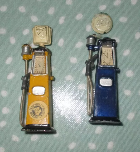 Pair of Vintage Toy ESSO & NATIONAL Diecast Petrol  Gas Pumps Old Rare
