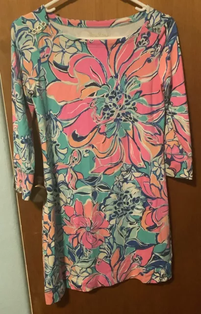 Lilly Pulitzer Pink Blue Floral 3/4 Sleeves Dress Size Xs