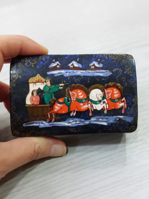 Russian Lacquer Miniature Russian Fairytale Box Palekh Vintage - Kholuy