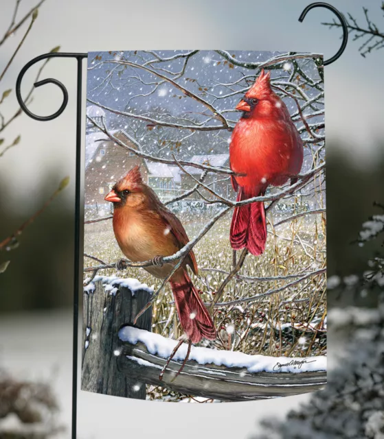 Toland Blizzard Buddies 12x18 Winter Snow Red Cardinal Bird Garden Flag
