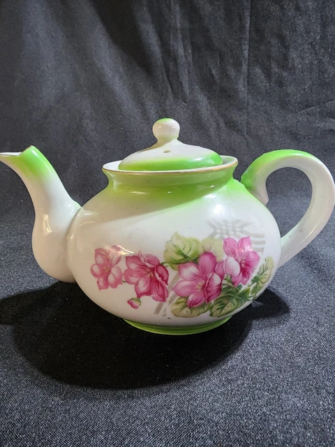 Floral, Green And White teapot, made in occupied japan