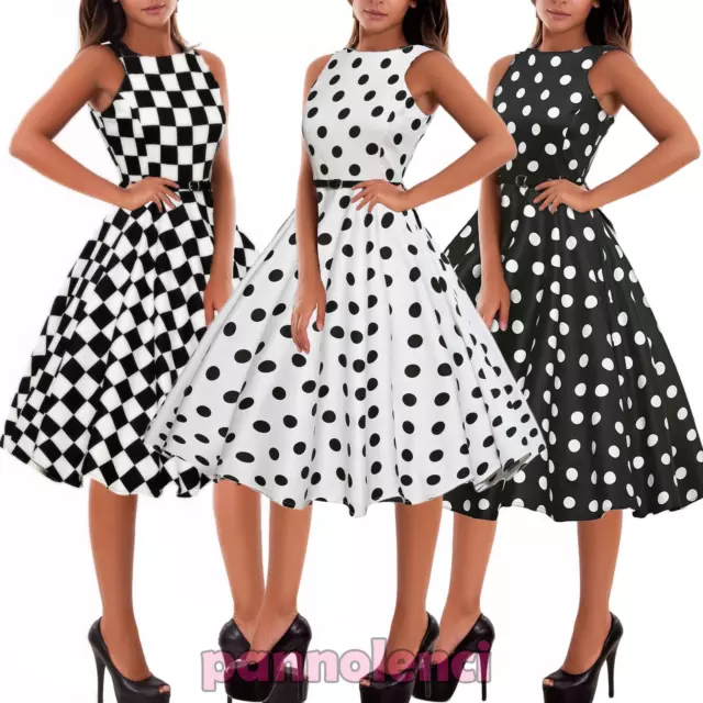 ABITO DONNA VESTITO pinup anni '50 rockabilly pois scacchi quadri