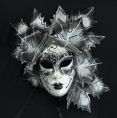 Mask from Venice Face Magnolia Leaves Black And Silver - Decoration -1073