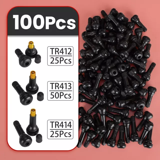 100Pcs TR412+TR413+TR414 Snap In Car Tire Rubber Valve Stems Tubeless New