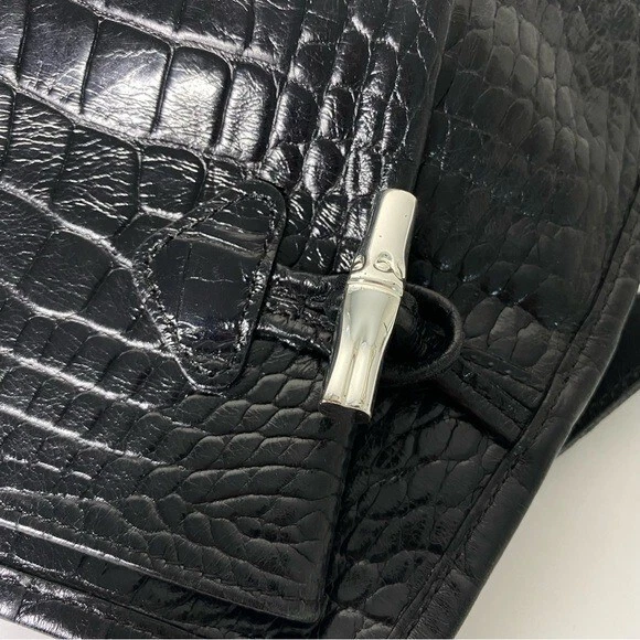 Longchamp VTG Croc Embossed Roseau Side Zip Toggle Shoulder Bag 6