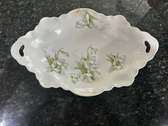RARE! Antique RS Prussia Porcelain Scalloped Dish “Botanical Snowdrop Flowers